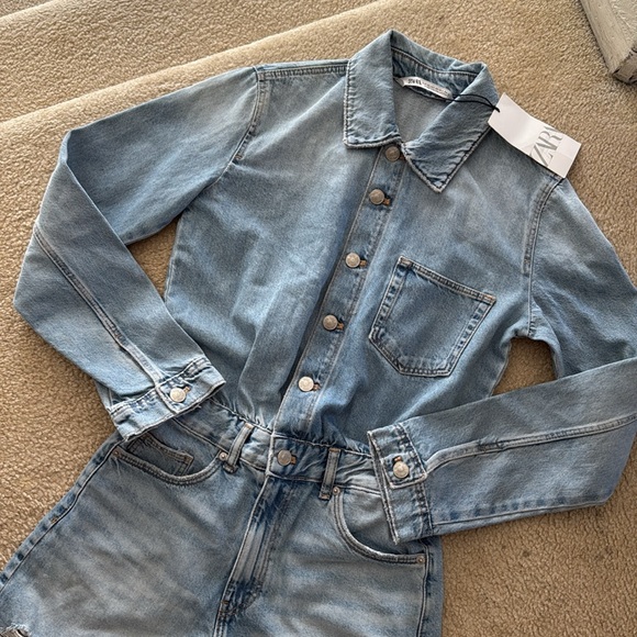 NWT Zara Short Denim Jean Jumpsuit Romper - Picture 12 of 14